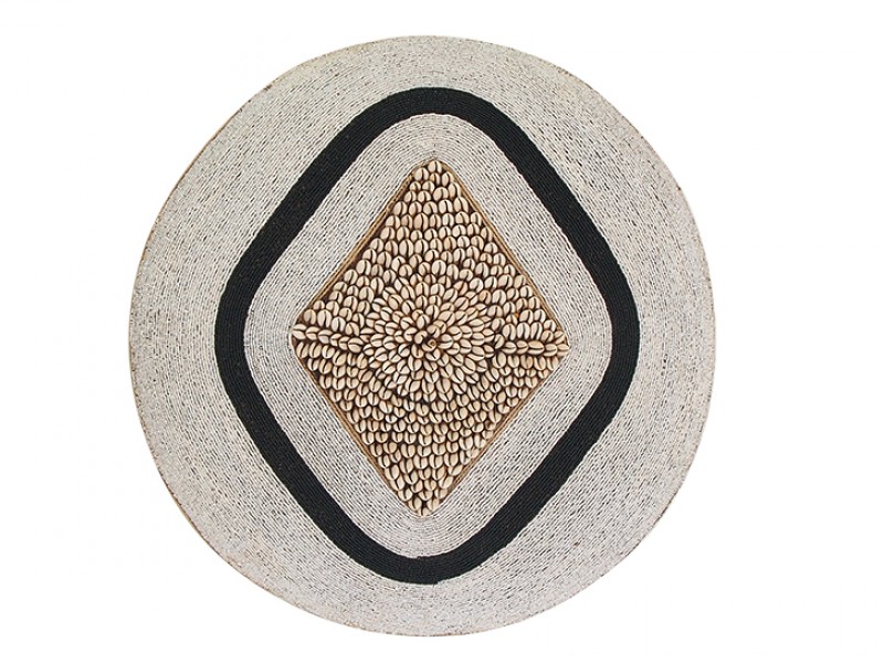 Beaded Shield - White With Black and Cowrie Diamond Beaded Shield - White With Black and Cowrie Diamond